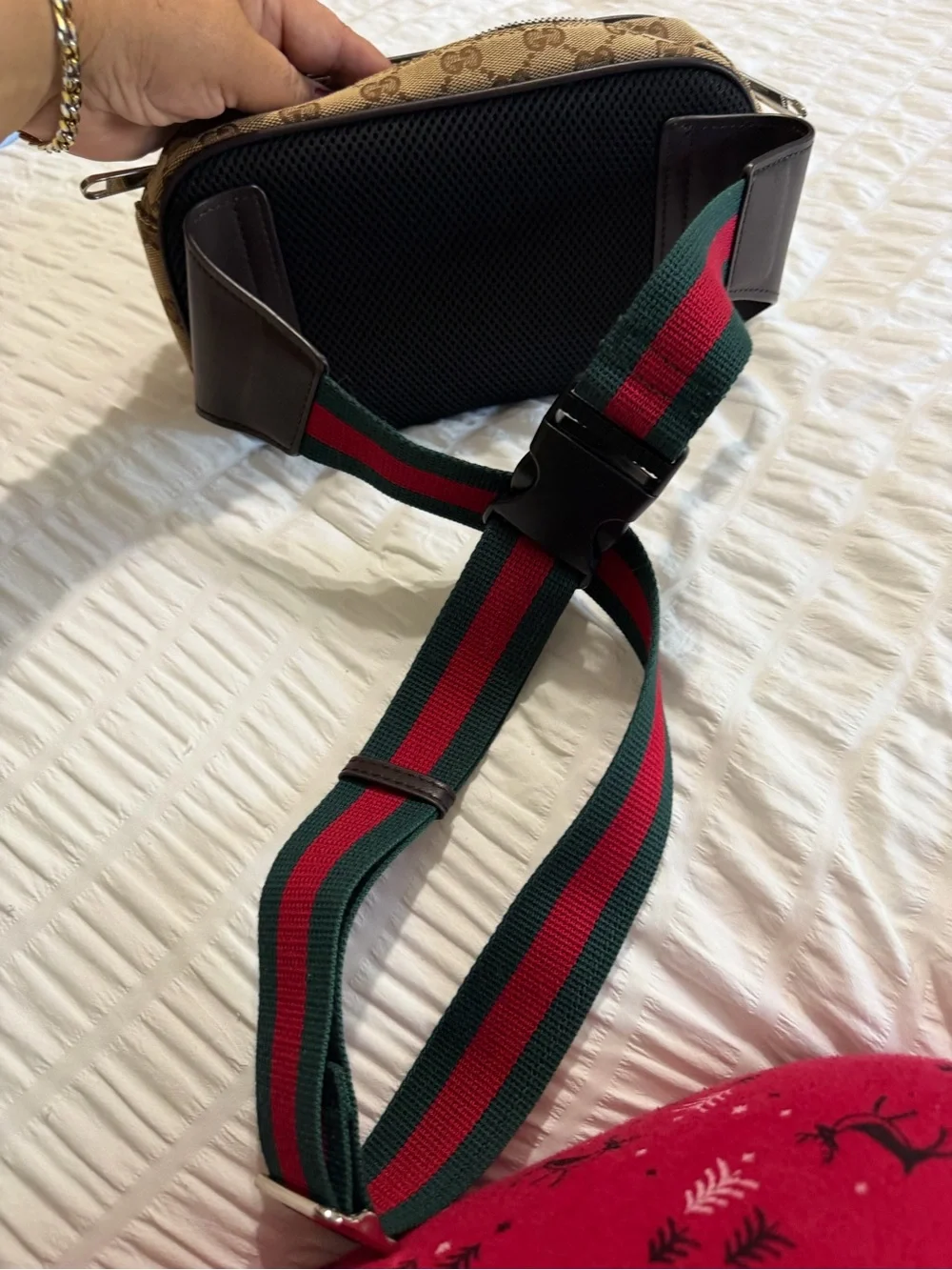 Gucci Beige Canvas Interior Crossbody with Brown Leather Trim